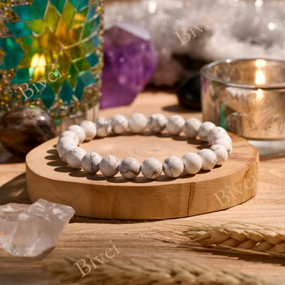 Howlite - Calm Clarity - 8mm Beaded Bracelets for Women Handmade Semi Precious Natural Stone Stretch Elastic Jewelry Yoga Protection Gifts