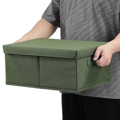 HOONEX Storage Bins with Lids for Organizing, Pack of 2, Storage Boxes with 2 Carrying Handles and Sturdy Heavy Cardboard, 16.5" L x 11.8" W x 7.5" H for Shoes, Books, Clothes, Olive