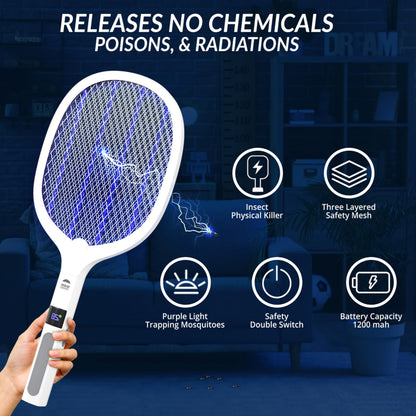 WBM Smart 2 in 1 Electric Bug Zapper, Mosquitoes Trap Lamp & Racket, USB Rechargeable Electric Fly Swatter for Home and Outdoor Powerful Grid 3-Layer Safety Mesh Safe to Touch, Pack of 2
