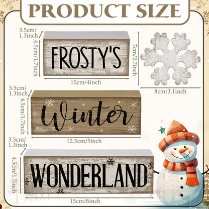 Lineshading 4 Pcs Winter Table Decorations Wooden Snowflake Decor Winter Tiered Tray Decor Rustic Snow Block Signs Gift Farmhouse Snowflake Table Centerpiece for Wonderland Party Kitchen Home