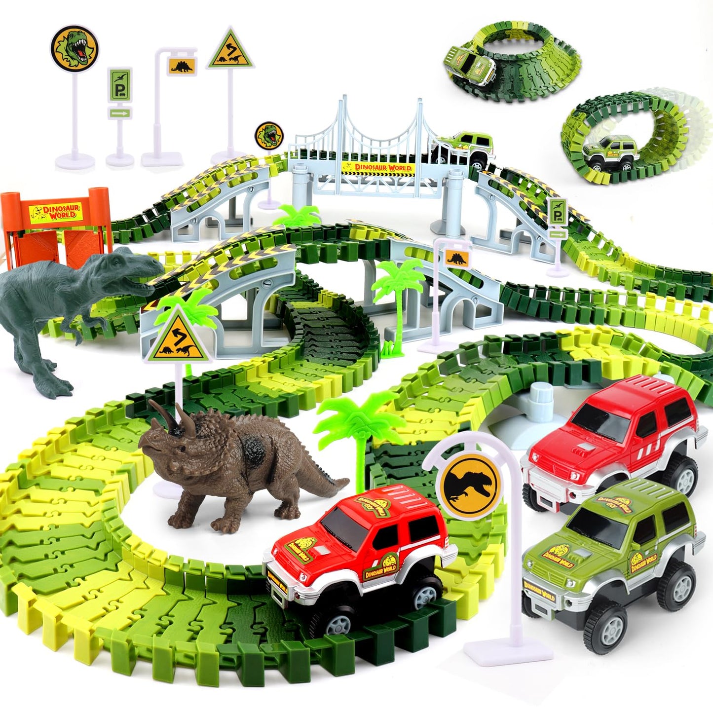 AUUGUU Dinosaur Toys - Create A Dino World with Flexible Race Track, Birthday Gift for Kids Ages 3+, Toys for 3 4 5 Year Old Boys