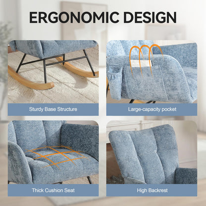 ETCZOYE Rocking Chair with Airbag, Comfy Modern Reading & Nursing Nursery Rocking Chair Indoor, Cozy Upholstered Glider Rocker Chairs for Living Room Bedroom Offices, (Chenille, Blue)