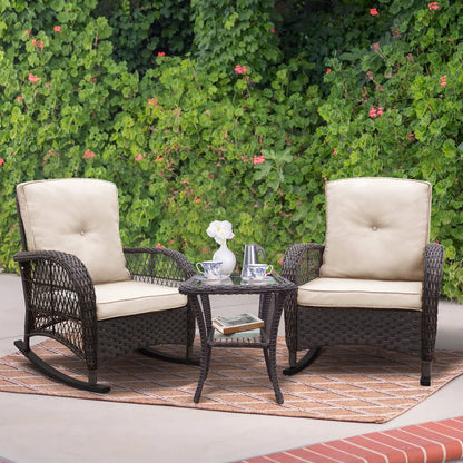 BABYLON Indoor Outdoor Coffee Table, All-Weather Wicker Tempered Glass Top Side Table, Indoor Outdoor Patio End Table with Storage Space, 20''x 20''x20''