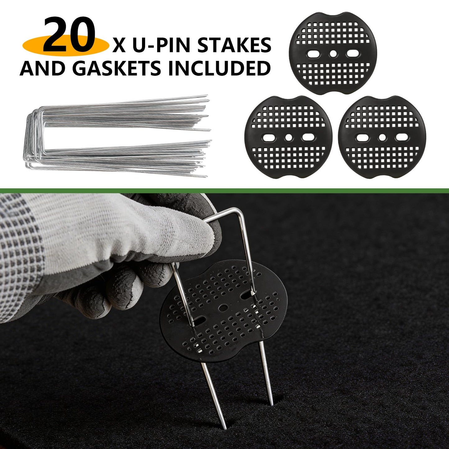 HZCGJMY Pond Liner Non-Woven Geotextile Underlayment 10 x 15 Feet Thickened Outdoor Ponds Underlayment Landscape Fabric Kit with 20 U-Pins and Gaskets for Ponds, Fish Koi, Waterscape
