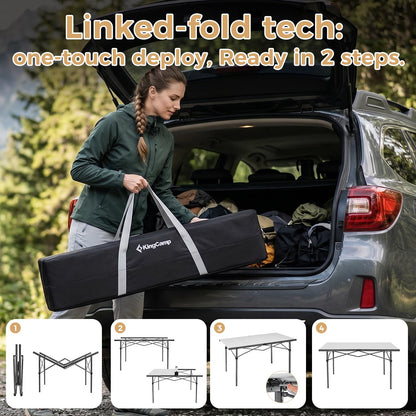 KingCamp Aluminum Camping Table Foldable, Large 53.5" Roll Up Camp Table Folding Seamless Tabletop Heavy Duty Duck Hunting Camping Tables Metal Portable Outdoor Collapsible for RV BBQ Picnic Hunting