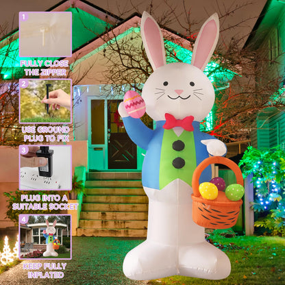 InfleasJoiy 12FT Bunny Basket Easter Inflatable Decoration with Built-in LED Lights for Holiday Celebration Decorations on Yards, Lawns and Patios