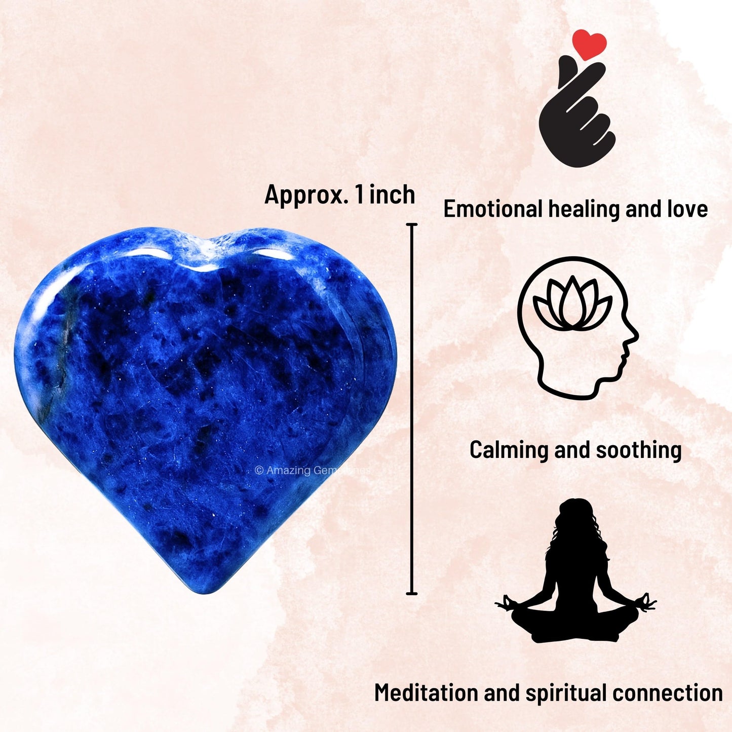 Amazing Gemstone Sodalite Stone Heart - Pack of 2 Crystal Heart Stones Rocks - Corazones De Piedra Crystals and Healing Stones Heart Shaped Crystal - Stocking Stuffers Gifts