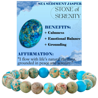 Sea Sediment Jasper - Serenity - 8mm Beaded Bracelets for Women Handmade Semi Precious Natural Stone Stretch Elastic Jewelry Yoga Protection Gifts