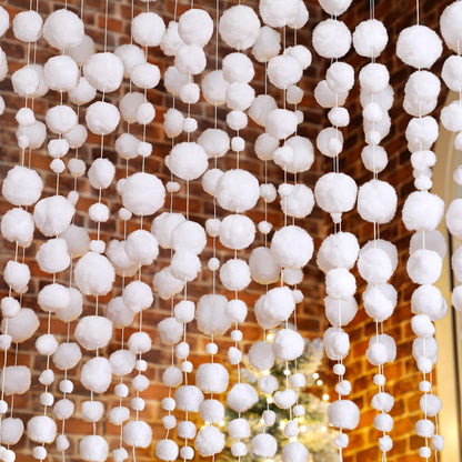 Tegeme 48 Pcs Winter Snowball Garland 6.5 Feet White Pom Pom String Garland Winter Party Wonderland Decoration Snow Ball Hanging Banner White Snowball Decor for Ceiling Tree Holiday Party Wall Home