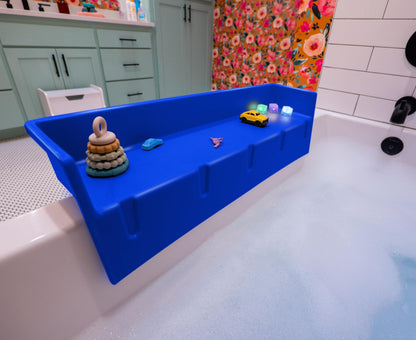 Tub Topper® Bathtub Splash Guard & Bath Shelf for Kids – Toddler Bath Tray, Bath Toys Storage & Ledge Organizer – Splash Guard for Bathtub with Suction Cups – Kids Bathroom Accessories (Blue)