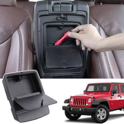 JKCOVER Center Console Hidden Organizer Box Compatible with Jeep Wrangler JK/JKU 2011-2016 2017 2018 Accessories Armrest Secret Compartment One-Touch Hidden Storage （Patent Design）