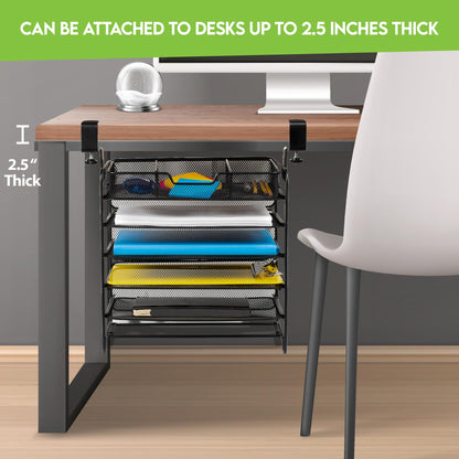 SB Simpli Better File Organizer 5 Tier Under The Desk File Holder, Clamp On Hanging File Organizer, SPACE SAVING DESIGN File Holder for Office Desk