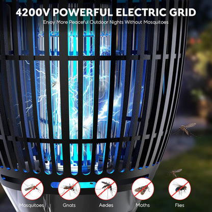 Solar Bug Zapper Outdoor, 4200V 3-in-1 Mosquito Zapper with Flame Light & RGB Projector, Solar Powered & USB Rechargeable, Smart Auto Mode, IP65 Waterproof Mosquito Killer for Yard Garden 2000 Sq Ft