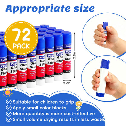72 Pack Glue Sticks Bulk for Kids, Disappearing Purple Glue Sticks for Classroom and Teacher Supplies.0.18 OZ kids glue Dries Clear, Non-Toxic, Washable, Back to School Supplies and Student Must Haves