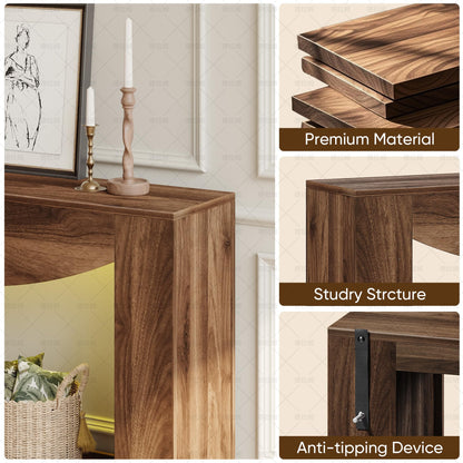 knoworld Farmhouse Console Table, 47 Inches Entryway Console Table with LED Light, Sofa Table Behind Couch, Wooden Accent Entryway Table for Living Room, Hallway
