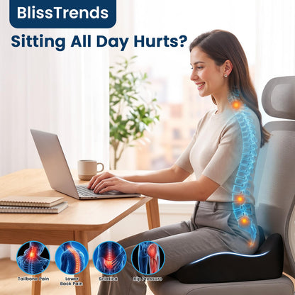 BlissTrends Seat Cushion with Velvet Cover, Thick Memory Foam Cushions for Office Chair, Car Seat, Airplane, Relieving Pressure Tailbone Sciatica Back Pain for Long Sitting, Car Drivers 4.7in Black