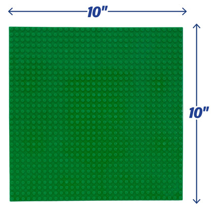 Classic Baseplates for Building Bricks - Set of 4 Large Green 10"x10" Building Plates- Dual Connectivity, Build on Both Sides - Compatible, Tight Fit w Major Brands- STEM Creative Toy & Kids Bday Gift
