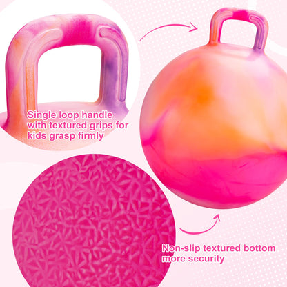 ZOOJOY Hopper Ball for Kids, 18In Bouncy Ball with Handle, Inflatable Orange Clouds Girls Toys for Indoor Outdoor Active Play Hopping Ball, Balance Hopping Gifts for Girls Boys for 3-8 Yr