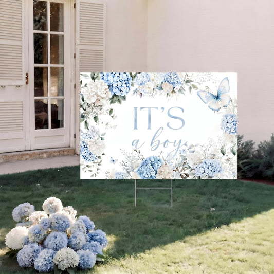 It's a Boy Yard Sign with Stake Blue Floral Baby Shower Lawn Sign 16 x 24 Inch Baby in Bloom Gender Reveal Yard Decoration Waterproof Outdoor Welcome Boy Announcement Decor for Front Lawn Garden