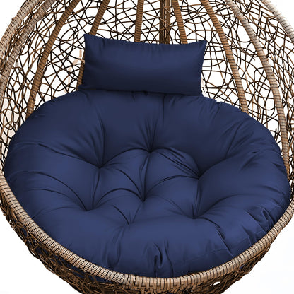 Tycdiose Outdoor Swing Egg Chair Cushion Waterproof, Thicken Hanging Basket Egg Chair Cushion Replacement Papasan Chairs Cushions with Headrest Pillow, Larger Round Cushions for Eggs Chairs (Blue)