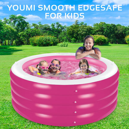 Inflatable Pool, Large Deep Round 70"x30" Family Inflatable Swimming Pool with Handles, Summer Water Party, Outdoor, Garden Backyard, Suitable for Adults (Pink)