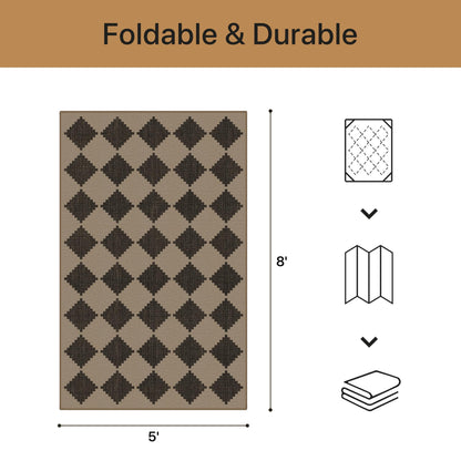 GENIMO Indoor Outdoor Area Rug 5'x8', Checkered Easy Jute Rug Machine Washable, Easy-Cleaning, Non Slip Geometric Outdoor Carpet for Patio, Living Room, Backyard, Porch, Deck, Balcony