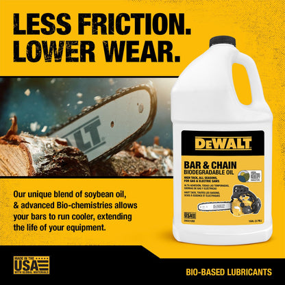 DEWALT – Biodegradable Bar & Chain Oil – Green, Eco-Friendly, Non-Toxic Professional Bar & Chainsaw Lubricant – Ultraclean All-Season Oil for Gas, Electric Saw, and Pole Saw, 1 Gallon