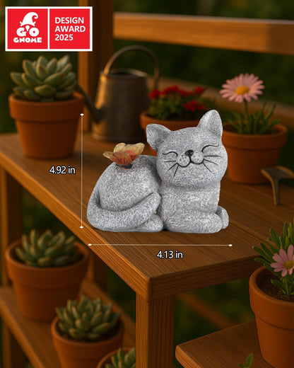 GoGnome Solar Cat Garden Statue with Butterfly Light – 5-Inch Outdoor Resin Figurine for Yard, Patio, Balcony – Gifts for Women, Garden Decor Accent (Cat)