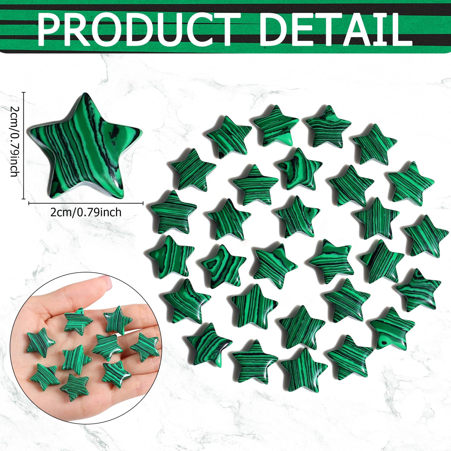 QINJIEJIE 20PCS Malachite Star Crystals Healing Stones Mini Crystal Cute Polished Pocket Stone Thumb Star Gemstones Set Bulk Wholesale Reiki Energy Balancing Star Decor Christmas Day Gifts for Women