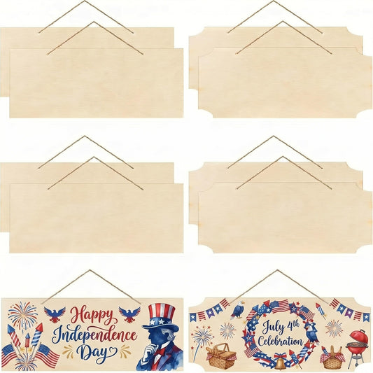 Patelai 20 Pcs Unfinished Hanging Wood Sign 9.8 x 3.9 Inch Rectangle Blank Wooden Plaque Blank Hanging Wooden Slices Banners with Ropes for Painting Writing DIY Home Crafts Supplies (2 Styles)