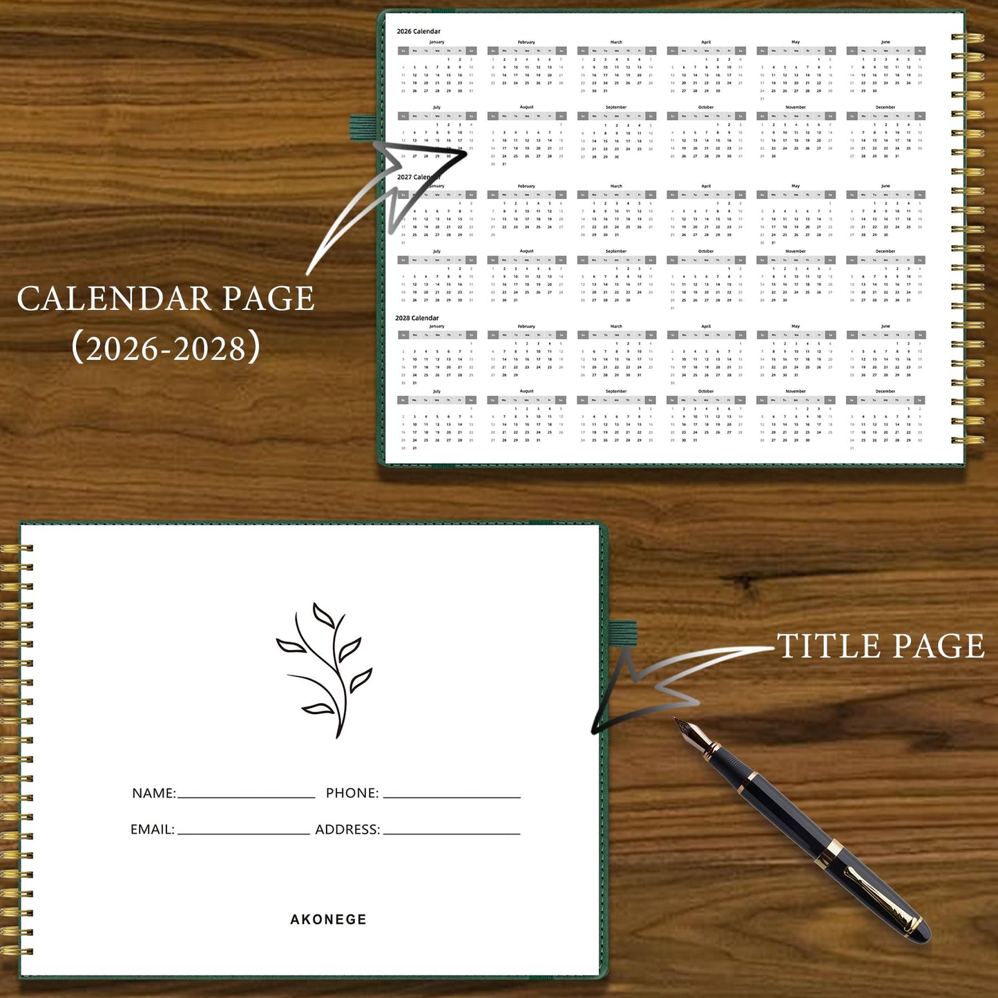 AKONEGE Accounting Ledger Book for Personal & Small Business Bookkeeping, Horizontal Income and Expense Tracker Notebook with Calendar, Hardcover Columnar Log Journal 10.78" x 8", Dark Green