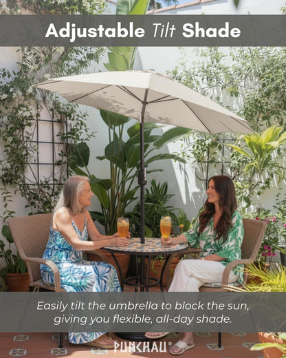 Punchau 6 Ft Outdoor Patio Umbrella - Outdoor Umbrella for Patio, Pool, Table, Garden, Deck, & Beach - Easy Open/Close Crank and Push Button Tilt Adjustment - Beige Market Umbrellas