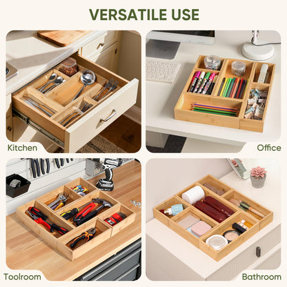 Vincona Bamboo Drawer Organizers Set, 3PCS Multi-Use Wood Storage Organizers, Desk Drawer Tray for Kitchen, Bathroom, Office, Dresser, Bamboo Box Bin for Jewelry, Makeup, Junk, Gadgets
