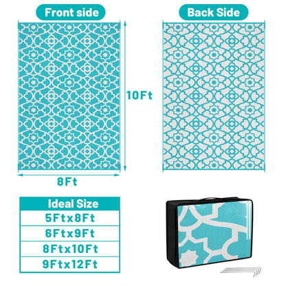 HEBE Outdoor Rug Waterproof 8x10, Plastic Straw Rug Camping Rug, Reversible Outdoor Patio Rugs RV Mat Clearance, Indoor Outside Floor Carpet for Porch,Deck,Camper,Balcony,Backyard