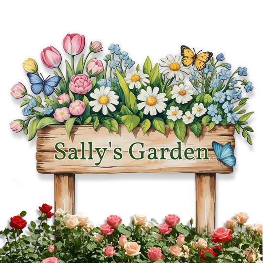 Coovew Personalized Garden Metal Signs with Stake, Custom Colorful Flower Metal Name Signs for Outdoor, Floral Waterproof Yard Sign Decor for Home Lawn, Gardening Gifts for Gardeners Mom Color01