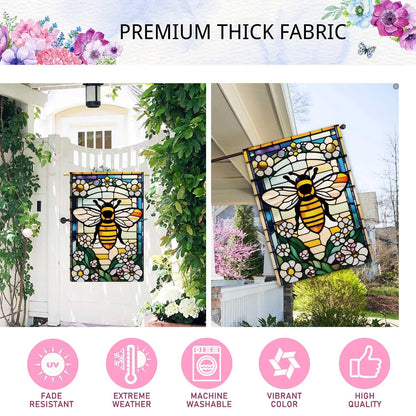 Jauageon Bee Happy Garden Flag Spring Summer Flowers Garden Flag Glass Style Vertical Double Sided Rustic Farmland Burlap Yard Lawn Outdoor Decor 28x40"