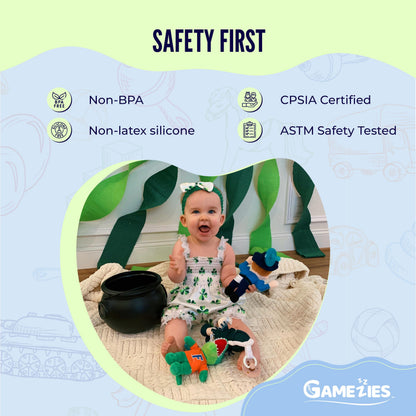 Gamezies Baby Boy and Girl Silicone Guitar Plush Pacifier with Detachable Western Plush Toy Holder, Guita- CPSIA Tested, BPA-Free 0-6 Months