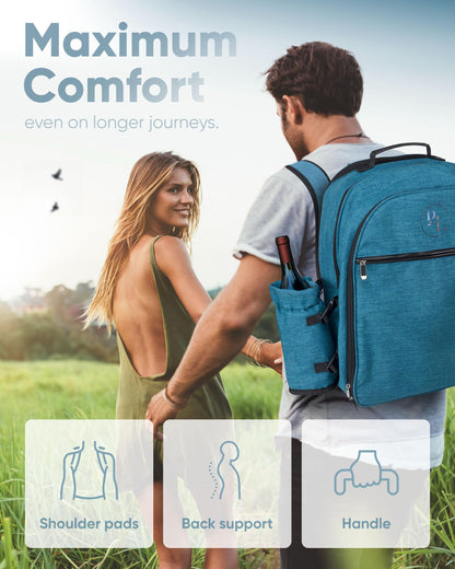 PL Harmony Picnic Backpack for 2 - All-in-One for Couples [with Picnic Blanket & Portable Wine Table] - Waterproof 32L - Insulated Picnic Set - Cooler Pouch & Wine Holder - Dating, Outdoor & Camping