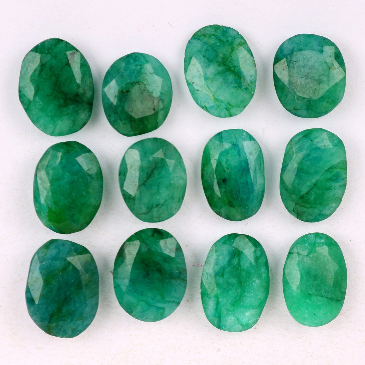 REAL-GEMS Natural Emerald 60.00 Ct./12 Pcs Brilliant Oval Cut Faceted Emerald Loose Gemstone For Jewelry Making