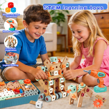 Kids Tool Set with Drill, 148Pcs Toddler Tool Set with Toolbox,STEM Montessori Toys for 3 -5Year Old, Educational Construction Toy, Pretend Play Toys for 3 4 5 6 Year Old Boys, Birthday Gift for Kids