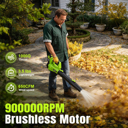 Leaf Blower Cordless,Electric Leaf Blower with 2 4.0Ah Battery Powered and Fast Charger, Lightweight Cordless Blowers for Spring Lawn Care and Dust,6 Speed Control