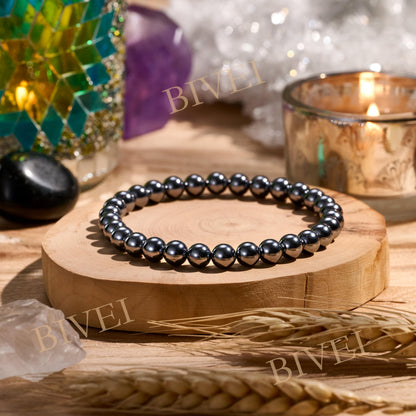 Hematite - Mental Mastery - 6mm Beaded Bracelets for Women Handmade Semi Precious Natural Stone Stretch Elastic Jewelry Yoga Protection Gifts Small