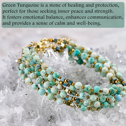 Farfume Green Turquoise - Communication - Crystal Beaded Bracelets, Chakra 4mm Natural Stone Beads Bracelets, Gemstone Spiritual Jewelry Gifts for Mother's Day