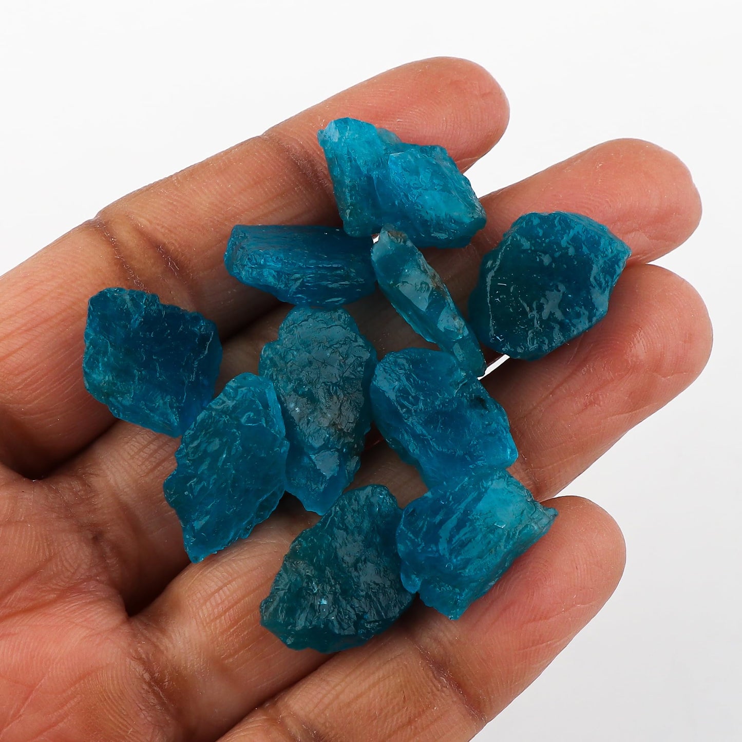 CRYSTALIS 10pcs Natural Neon-Apatite Raw Crystals, Loose Gemstone Wholesale Bulk Rough Jewelry Making Supply, Chakra And Healing Raw Stones, Wire Wrapping, DIY, Tumbling, Gem Collection, 8-12mm