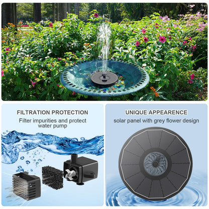 Yzert Solar Fountain for Bird Bath Direct Sunlight High Efficiency 3.5W Glass Panel Solar Water Fountain Outdoor Garden Flower (Black)
