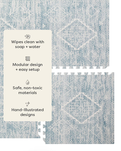 House of Noa Play Mat – 4x8 Indigo Ula – Set of 8 Tiles – Cushioned EVA Foam Play Mat for Floor, Soft Interlocking Mats for Hard Floors