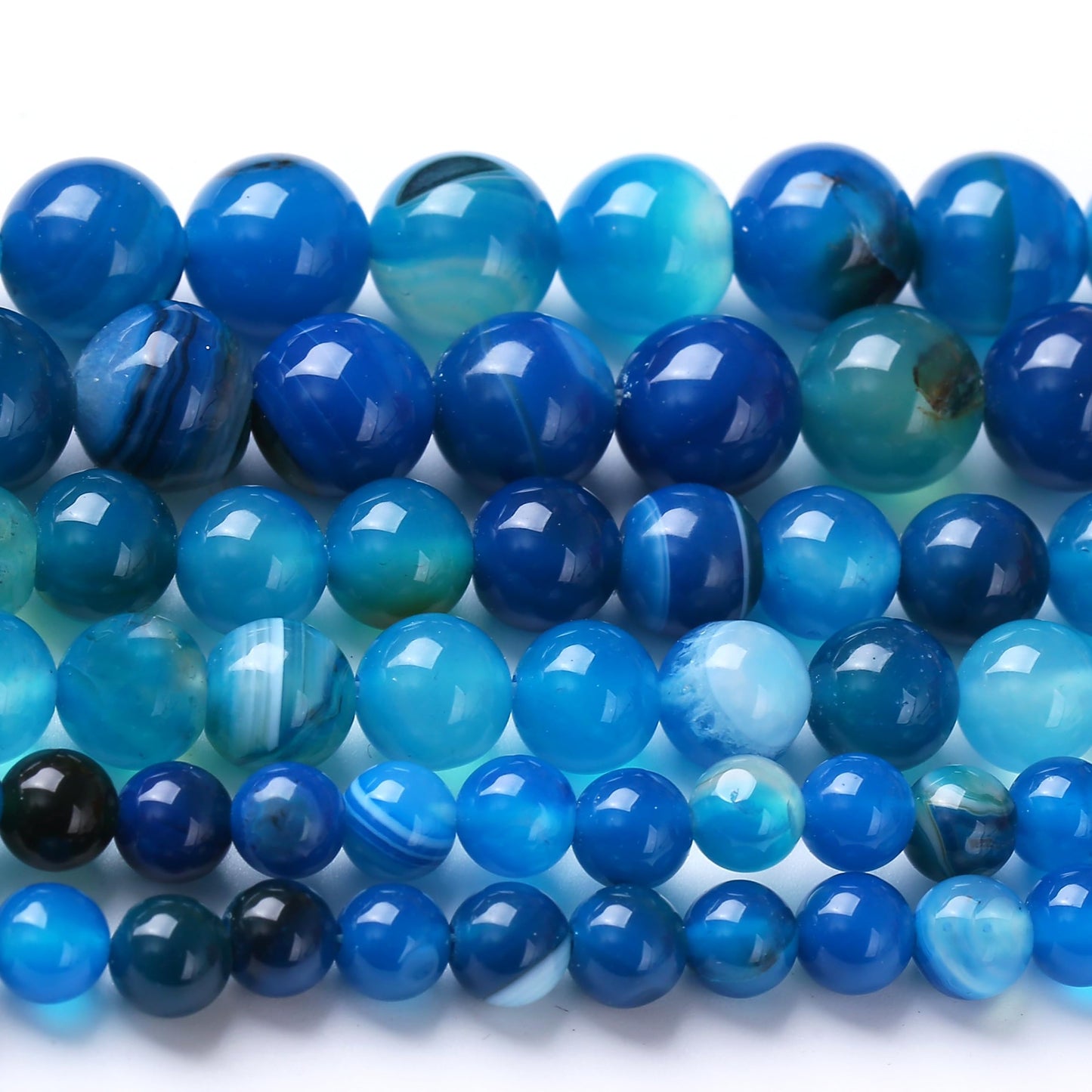 Blue Striped Agate Beads Gemstone Round Crystal Energy Stone Beads for Jewelry Making DIY Bracelet Necklace 1 Strand 15.5inch 35PCS 10MM