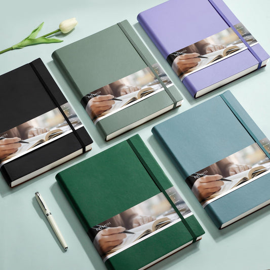 EMSHOI B5 College Ruled Notebook, Large 7.48" x 10.15", 400 Pages 100GSM Ink-Proof Faux Leather Softcover Lay-Flat Lined Journal for Work Office School Bible Study Writing, Dark Green
