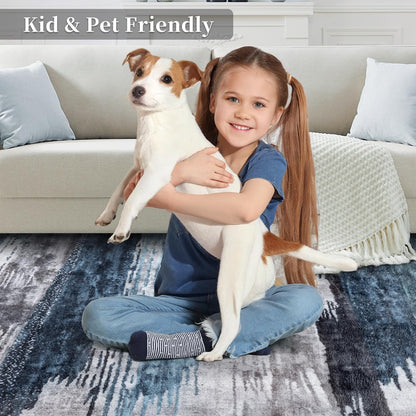 Ciicool 2x6 Washable Runner Rug, Modern Abstract Hallway Rugs Runner, Non-Slip Thin Accent Rug Lightweight Navy Grey Print Distressed Carpet for Laundry Entryway Bedroom Kitchen Bathroom Indoor