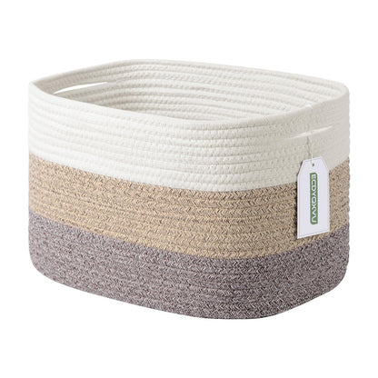 ECDYQXVU Cotton Rope Storage Basket, 15x10x9 Inches, Woven Basket for Shelves, Clothes, Towels, Books, and Laundry, White Brown (1 Pack)